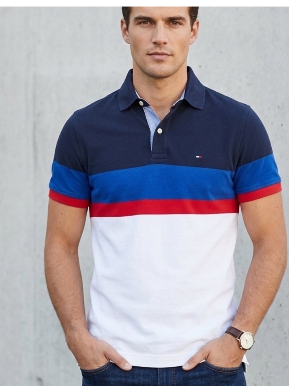 Tommy Hilfiger Men’s Colorblock Striped Slim Fit Polo Shirt